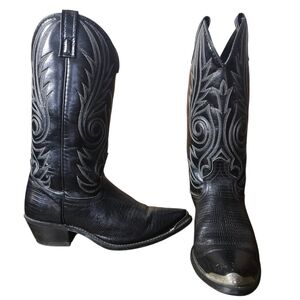 Vintage Mens Black Leather Cowboy Boots Size 8.5 D